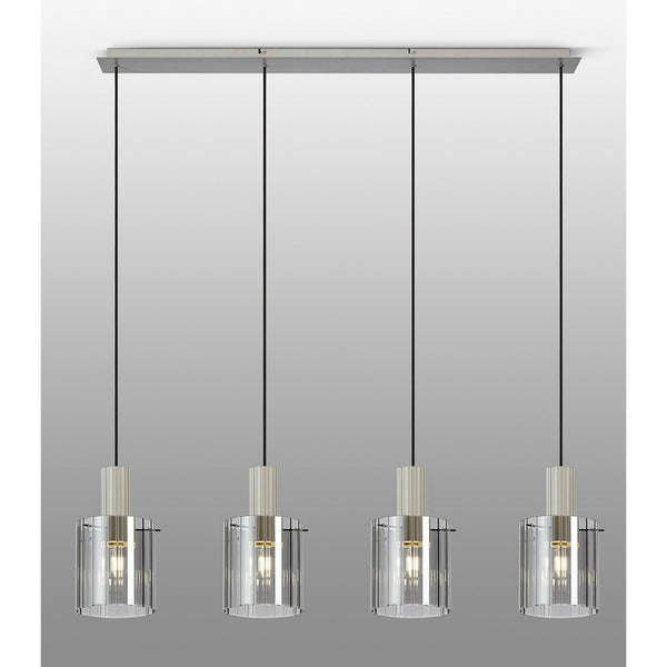 Belstone Wide Ribbed Four Drop Linear Pendant in Beige Stone with Smoke Glass