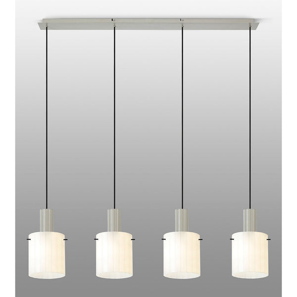 Belstone Wide Ribbed Four Drop Linear Pendant in Beige Stone with Gloss White Glass