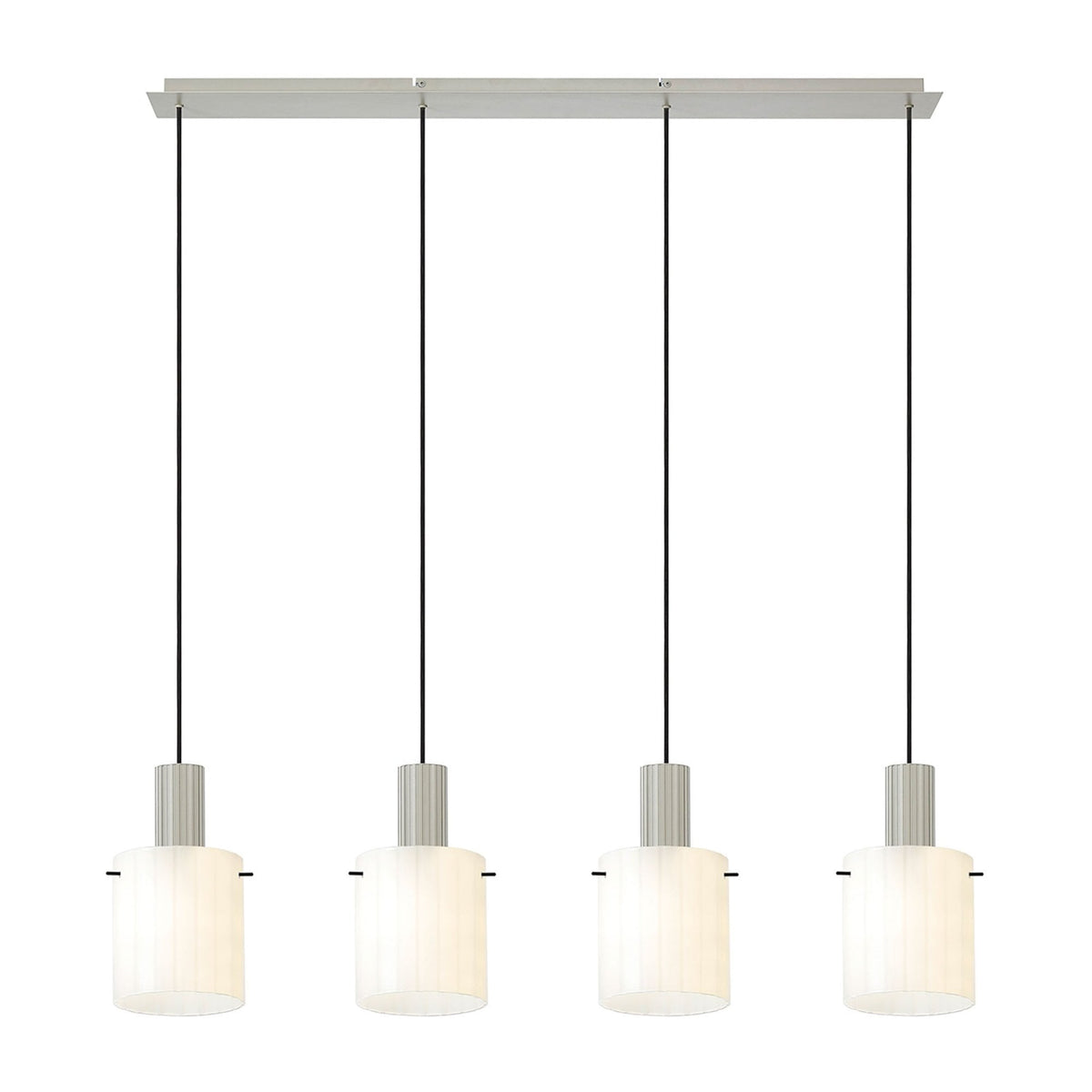 Belstone Wide Ribbed Four Drop Linear Pendant in Beige Stone with Gloss White Glass