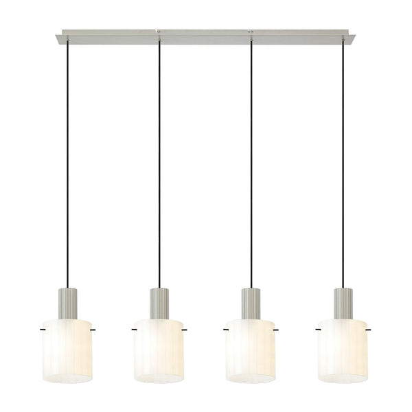 Belstone Wide Ribbed Four Drop Linear Pendant in Beige Stone with Gloss White Glass