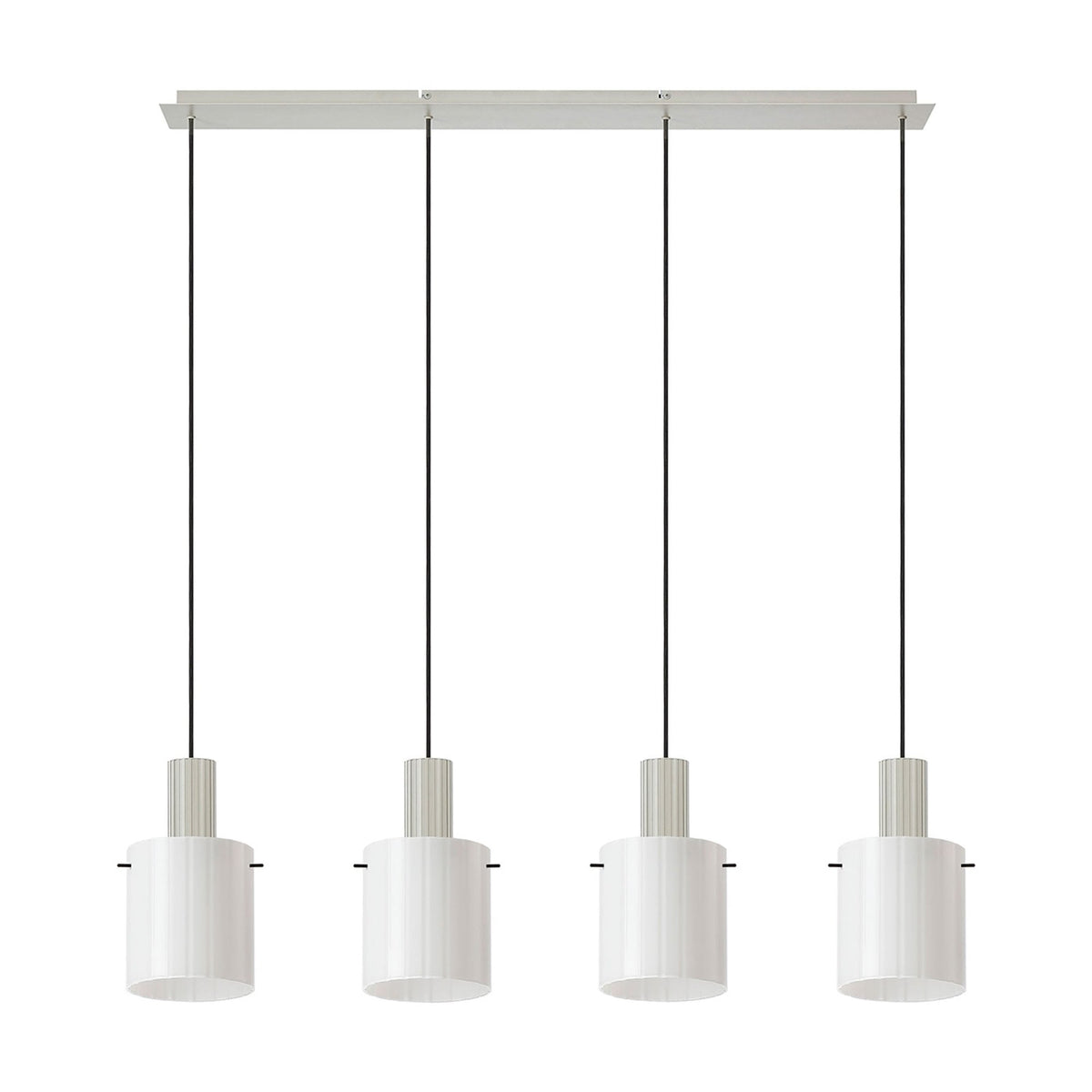 Belstone Wide Ribbed Four Drop Linear Pendant in Beige Stone with Gloss White Glass