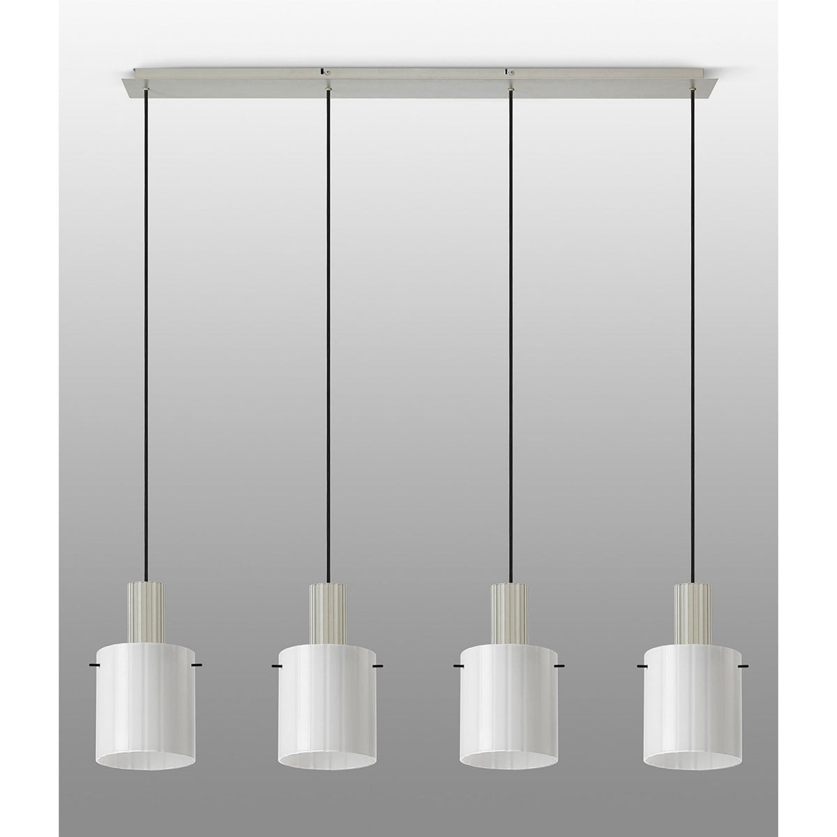 Belstone Wide Ribbed Four Drop Linear Pendant in Beige Stone with Gloss White Glass