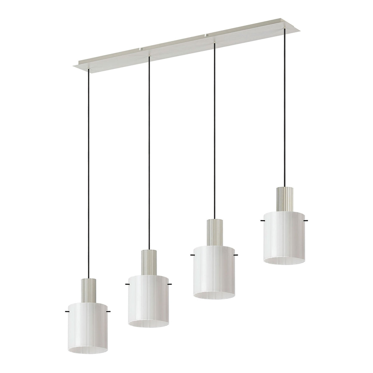 Belstone Wide Ribbed Four Drop Linear Pendant in Beige Stone with Gloss White Glass