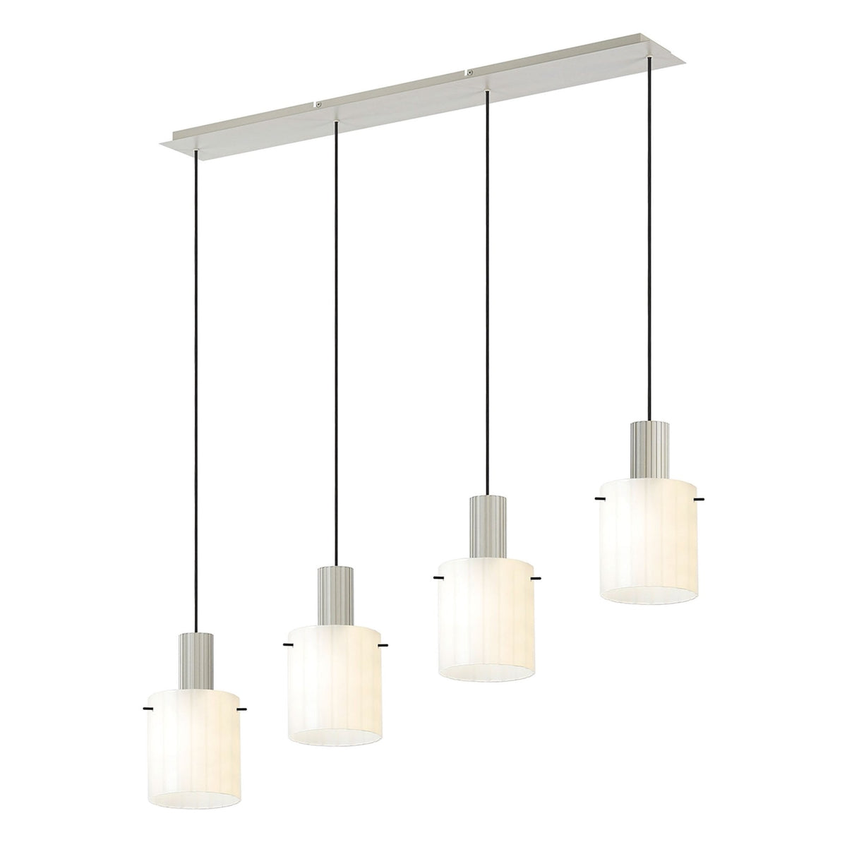 Belstone Wide Ribbed Four Drop Linear Pendant in Beige Stone with Gloss White Glass