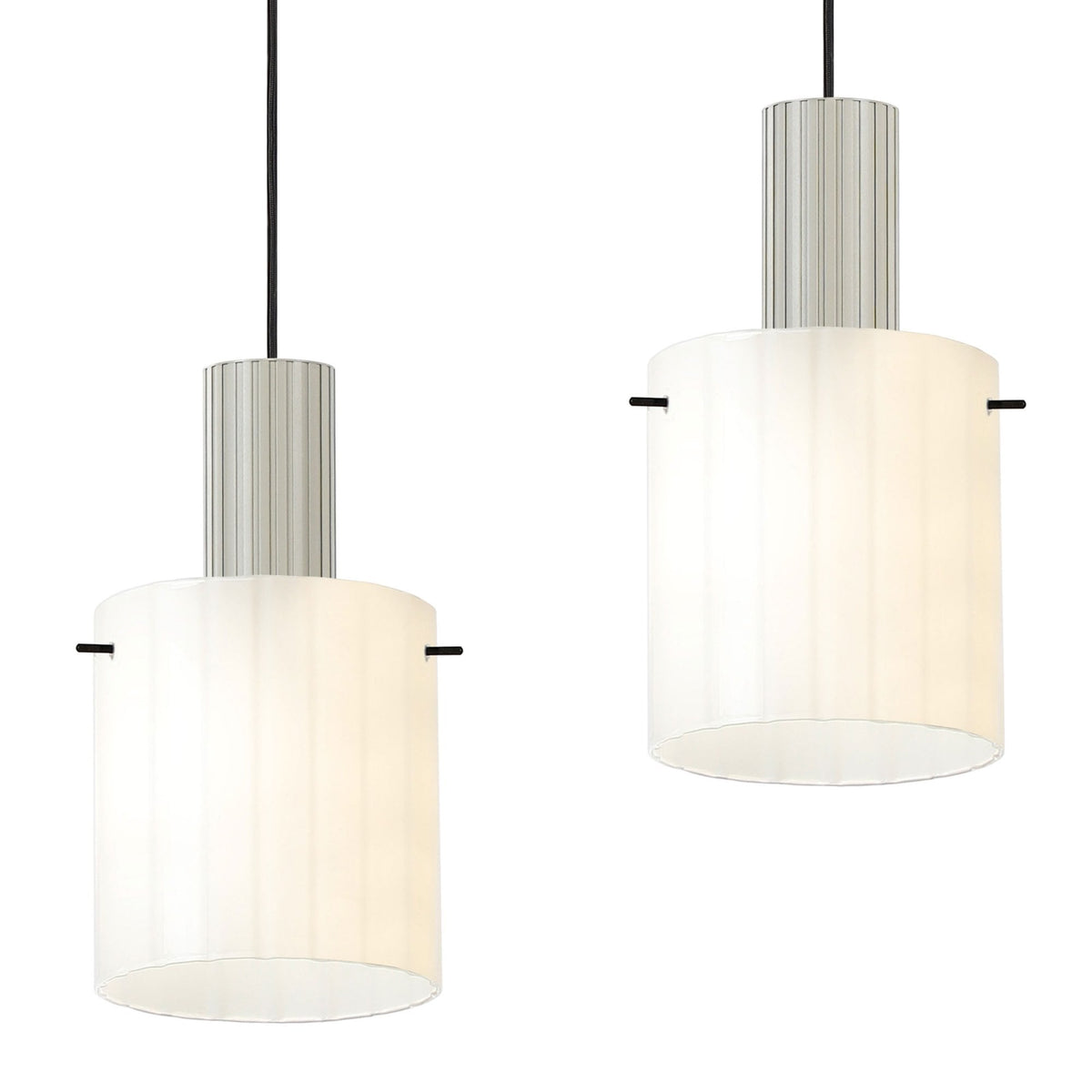 Belstone Wide Ribbed Four Drop Linear Pendant in Beige Stone with Gloss White Glass