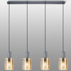 Belstone Wide Ribbed Four Drop Linear Pendant in Dark Grey with Amber Glass