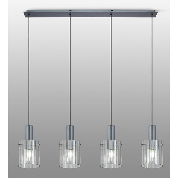 Belstone Wide Ribbed Four Drop Linear Pendant in Dark Grey with Clear Glass