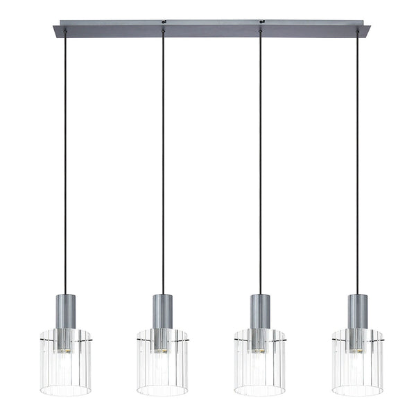 Belstone Wide Ribbed Four Drop Linear Pendant in Dark Grey with Clear Glass