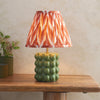 Bobble Ceramic Table Lamp in Olive Green with Zigzag 25cm Cotswold Apricot Orange Shade