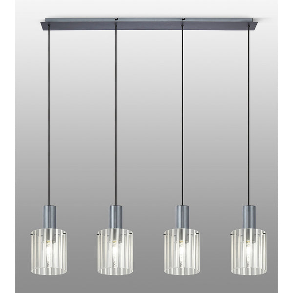Belstone Wide Ribbed Four Drop Linear Pendant in Dark Grey with Frosted & Clear Glass