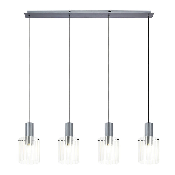 Belstone Wide Ribbed Four Drop Linear Pendant in Dark Grey with Frosted & Clear Glass