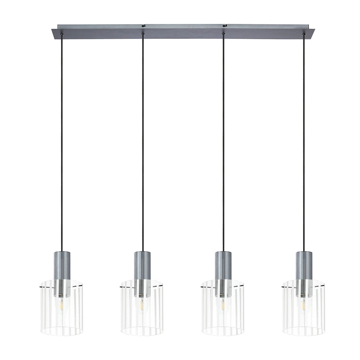 Belstone Wide Ribbed Four Drop Linear Pendant in Dark Grey with Frosted & Clear Glass