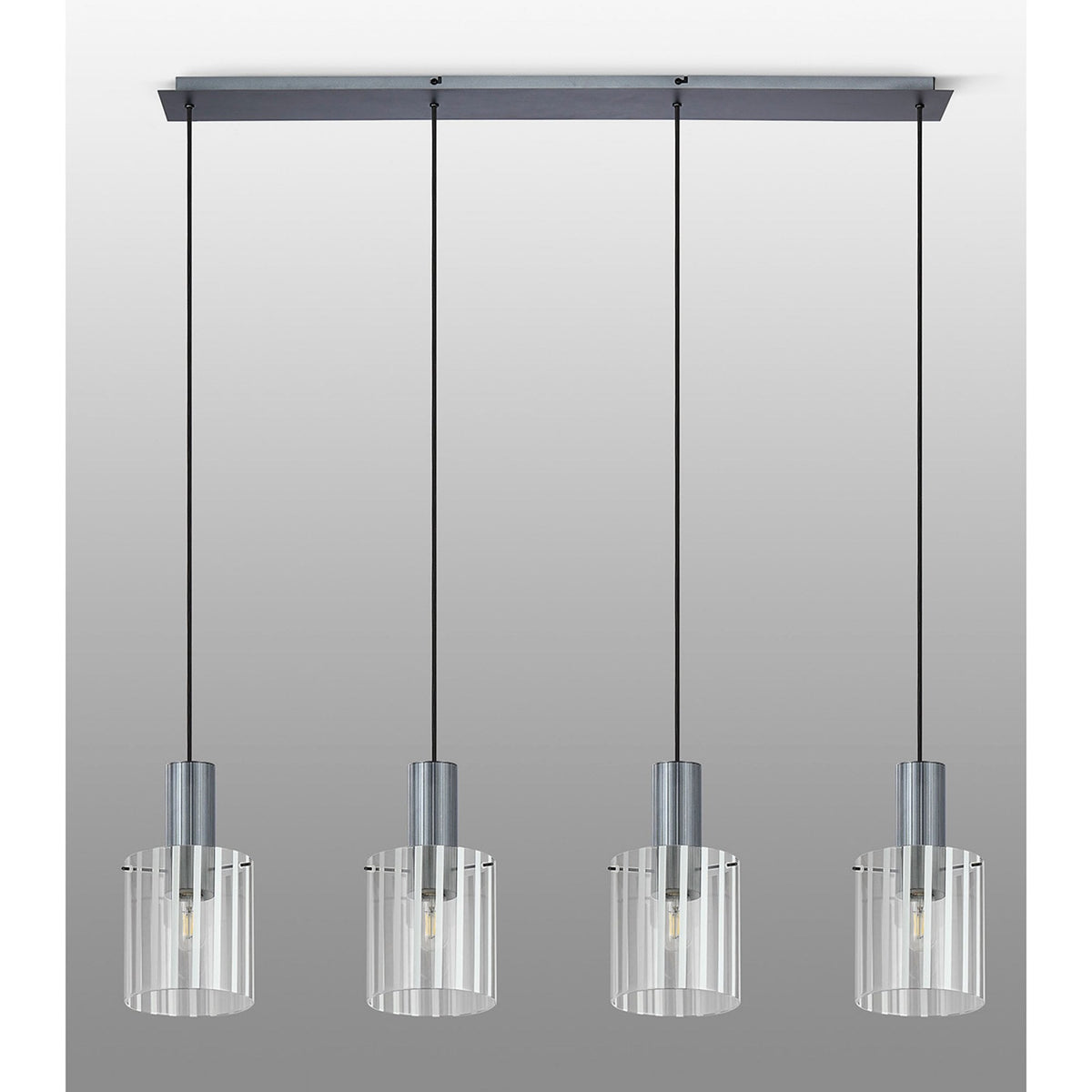 Belstone Wide Ribbed Four Drop Linear Pendant in Dark Grey with Frosted & Clear Glass
