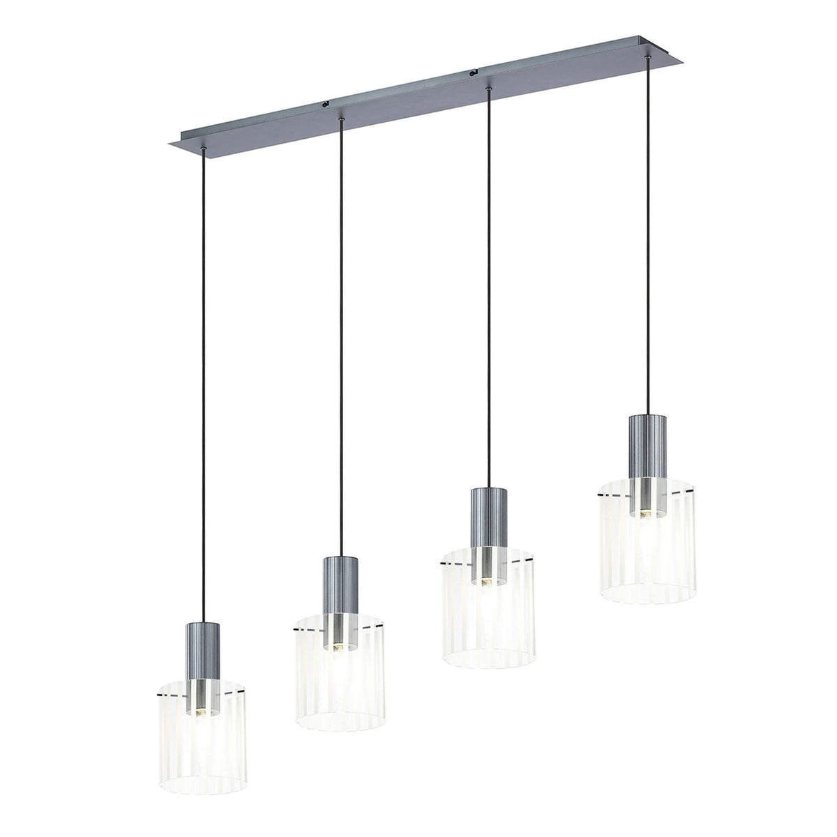 Belstone Wide Ribbed Four Drop Linear Pendant in Dark Grey with Frosted & Clear Glass