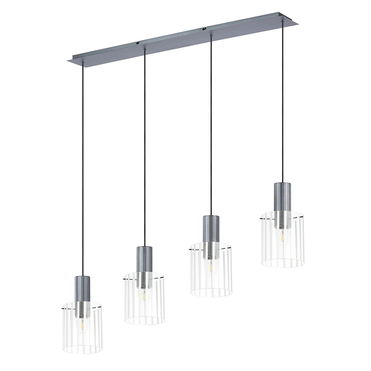 Belstone Wide Ribbed Four Drop Linear Pendant in Dark Grey with Frosted & Clear Glass