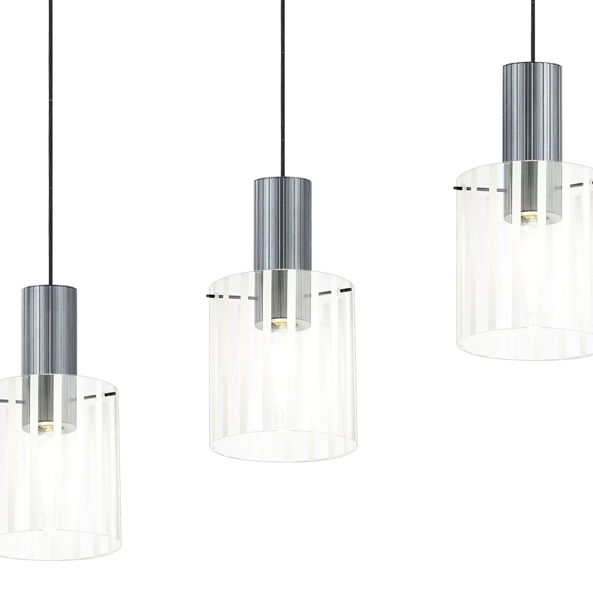 Belstone Wide Ribbed Four Drop Linear Pendant in Dark Grey with Frosted & Clear Glass