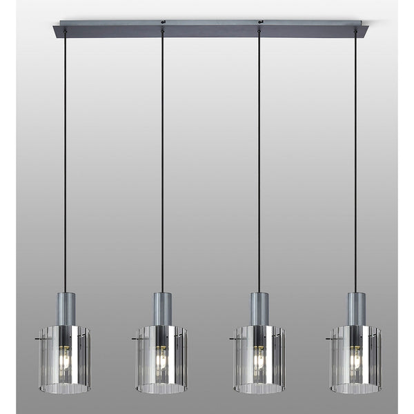 Belstone Wide Ribbed Four Drop Linear Pendant in Dark Grey with Smoke Glass