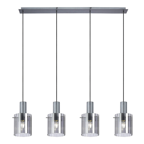 Belstone Wide Ribbed Four Drop Linear Pendant in Dark Grey with Smoke Glass