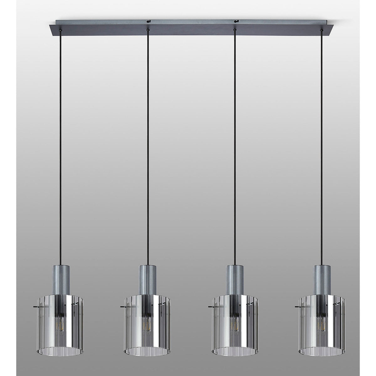Belstone Wide Ribbed Four Drop Linear Pendant in Dark Grey with Smoke Glass
