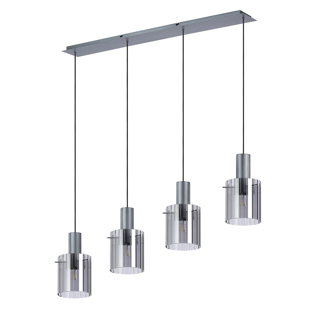Belstone Wide Ribbed Four Drop Linear Pendant in Dark Grey with Smoke Glass