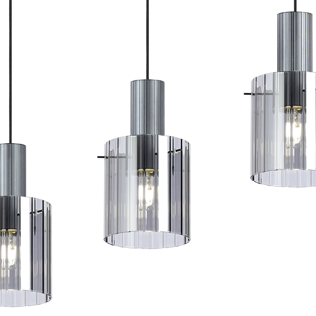 Belstone Wide Ribbed Four Drop Linear Pendant in Dark Grey with Smoke Glass