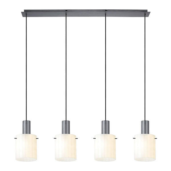 Belstone Wide Ribbed Four Drop Linear Pendant in Dark Grey with Gloss White Glass