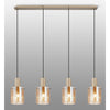 Belstone Wide Ribbed Four Drop Linear Pendant in Light Gold with Amber Glass