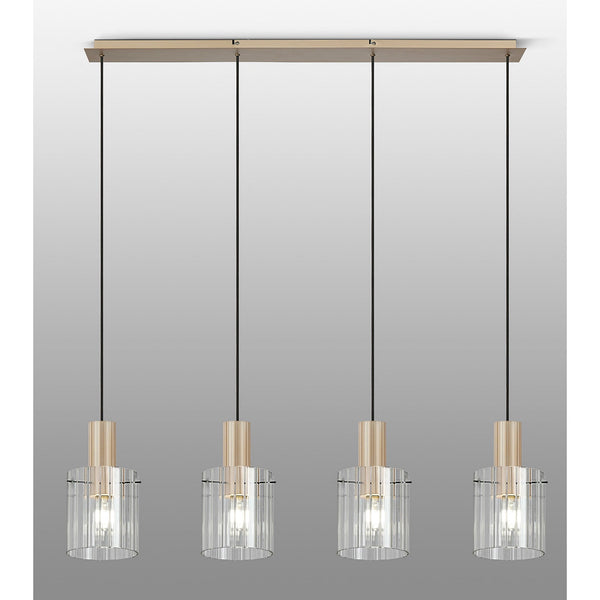 Belstone Wide Ribbed Four Drop Linear Pendant in Light Gold with Clear Glass
