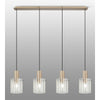 Belstone Wide Ribbed Four Drop Linear Pendant in Light Gold with Frosted & Clear Glass