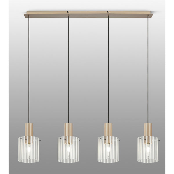 Belstone Wide Ribbed Four Drop Linear Pendant in Light Gold with Frosted & Clear Glass