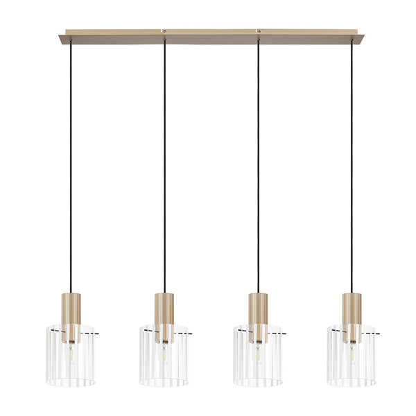 Belstone Wide Ribbed Four Drop Linear Pendant in Light Gold with Frosted & Clear Glass
