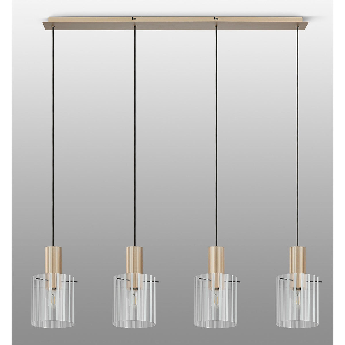 Belstone Wide Ribbed Four Drop Linear Pendant in Light Gold with Frosted & Clear Glass