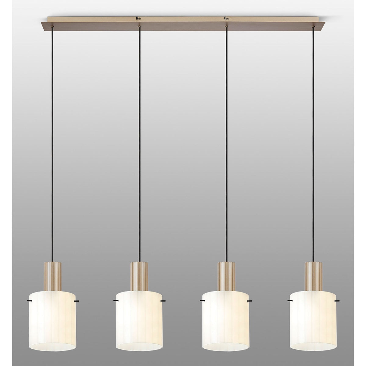 Belstone Wide Ribbed Four Drop Linear Pendant in Light Gold with Gloss White Glass