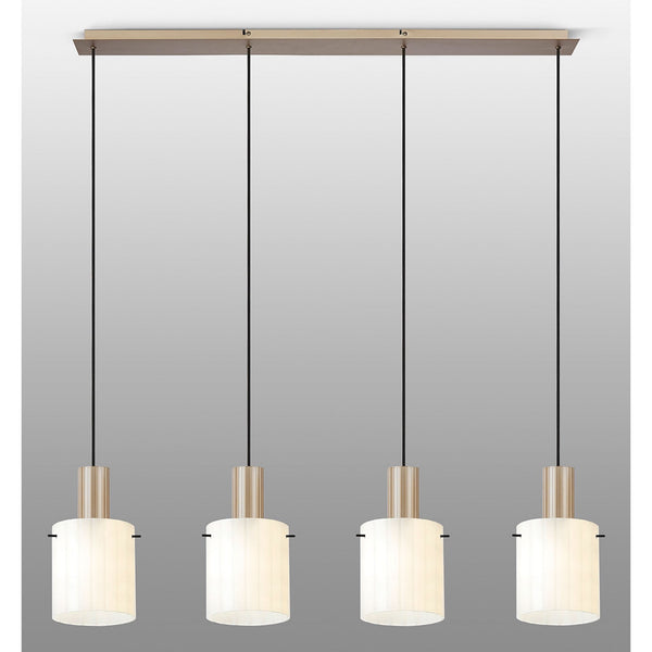 Belstone Wide Ribbed Four Drop Linear Pendant in Light Gold with Gloss White Glass