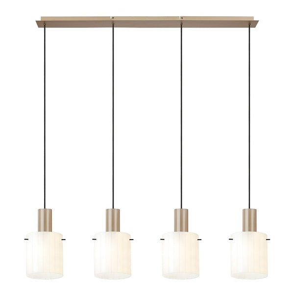 Belstone Wide Ribbed Four Drop Linear Pendant in Light Gold with Gloss White Glass