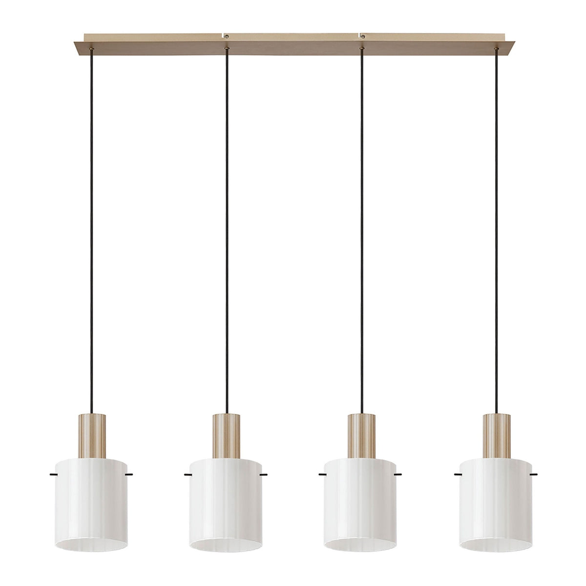Belstone Wide Ribbed Four Drop Linear Pendant in Light Gold with Gloss White Glass