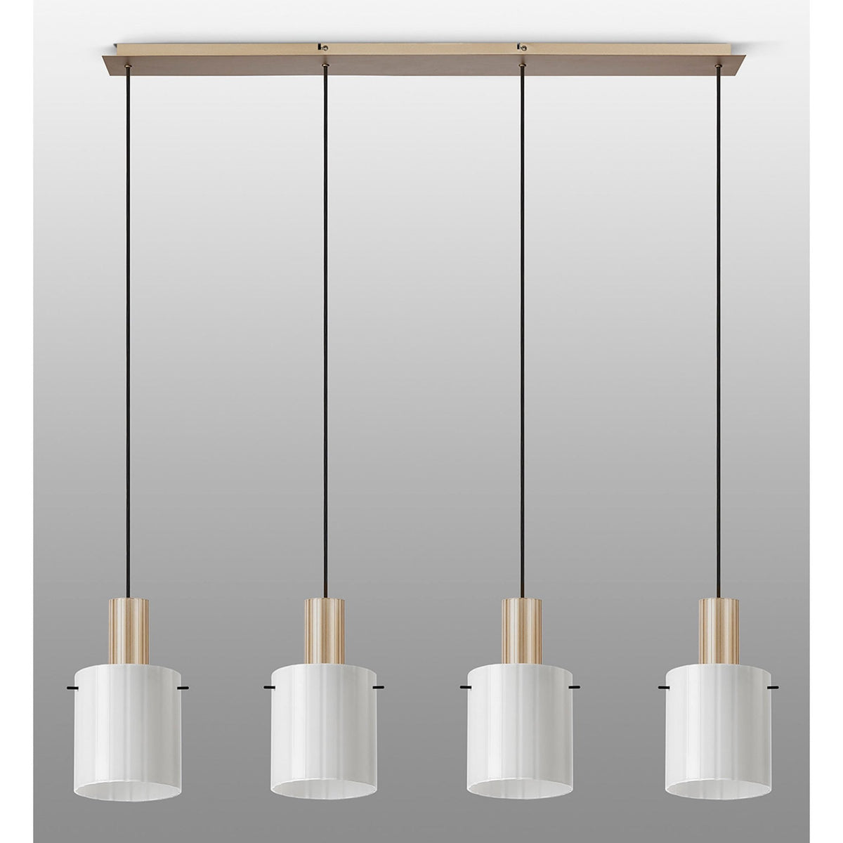 Belstone Wide Ribbed Four Drop Linear Pendant in Light Gold with Gloss White Glass