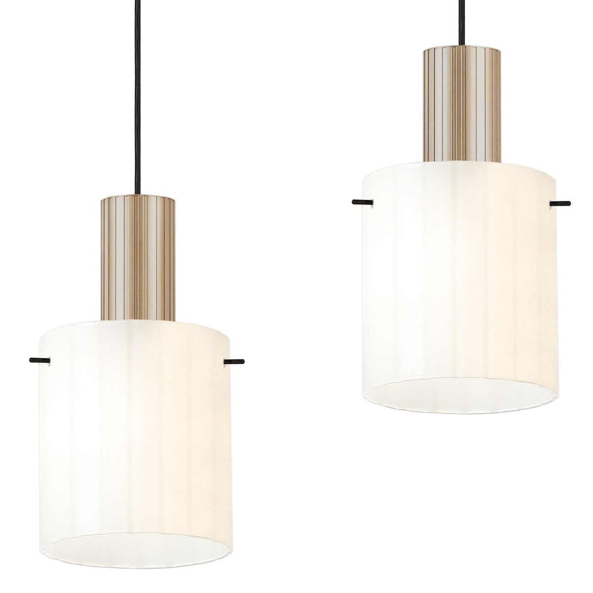 Belstone Wide Ribbed Four Drop Linear Pendant in Light Gold with Gloss White Glass
