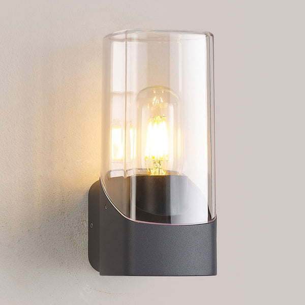 Aspatria Exterior IP44 Wall Light in Dark Grey with Clear Diffuser