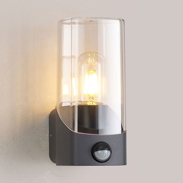 Aspatria PIR Exterior IP44 Wall Light in Dark Grey with Clear Diffuser