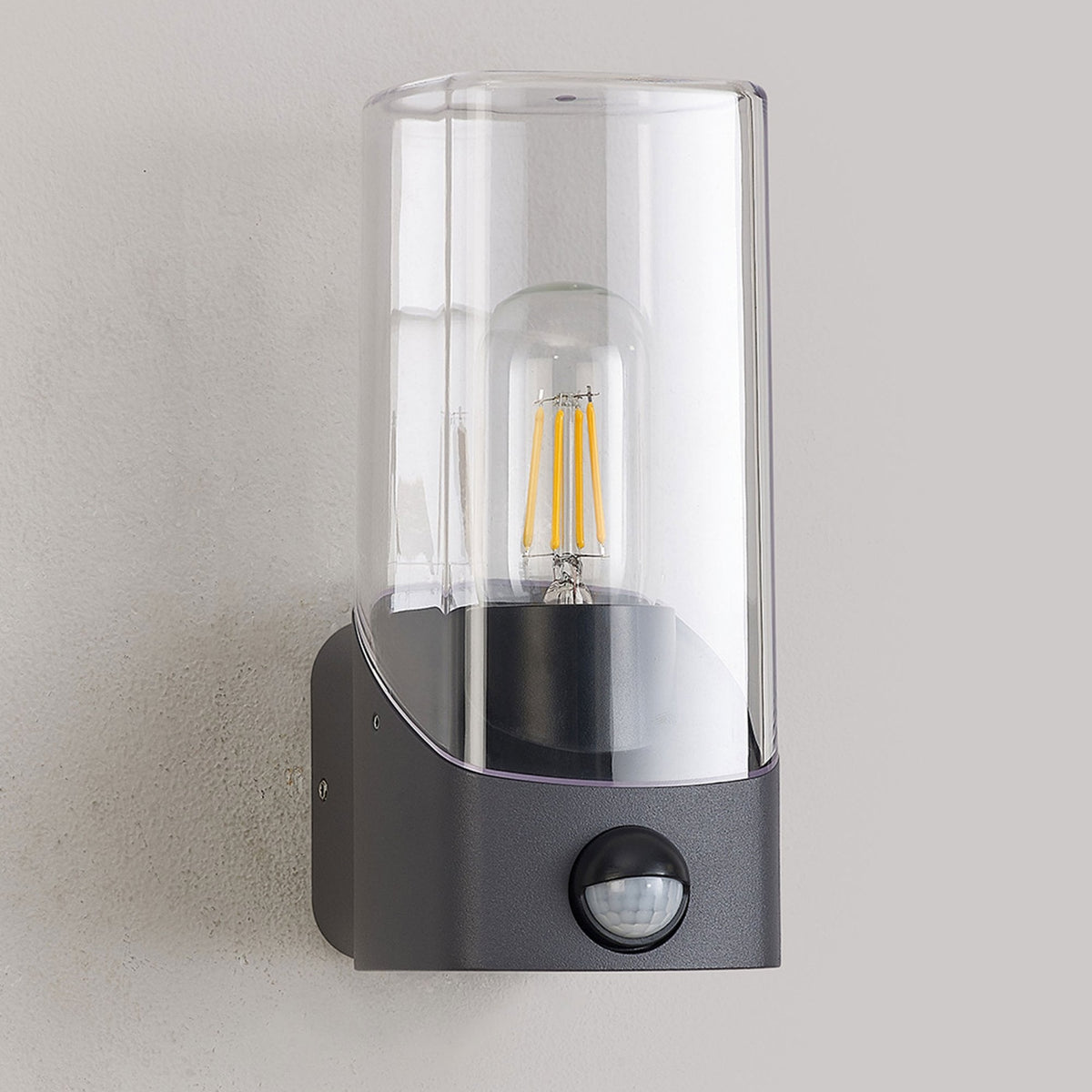 Aspatria PIR Exterior IP44 Wall Light in Dark Grey with Clear Diffuser