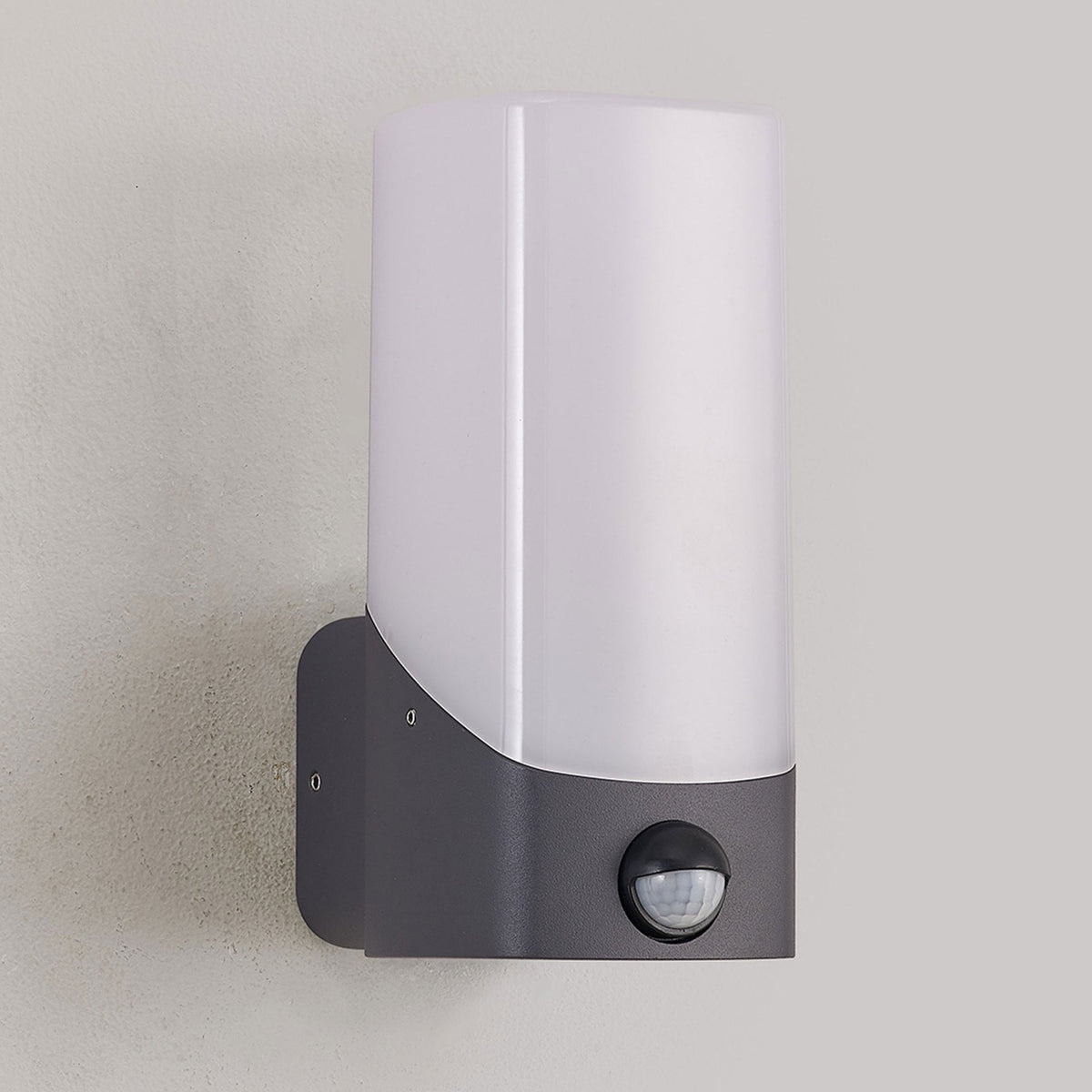 Aspatria PIR Exterior IP44 Wall Light in Dark Grey with Opal Diffuser