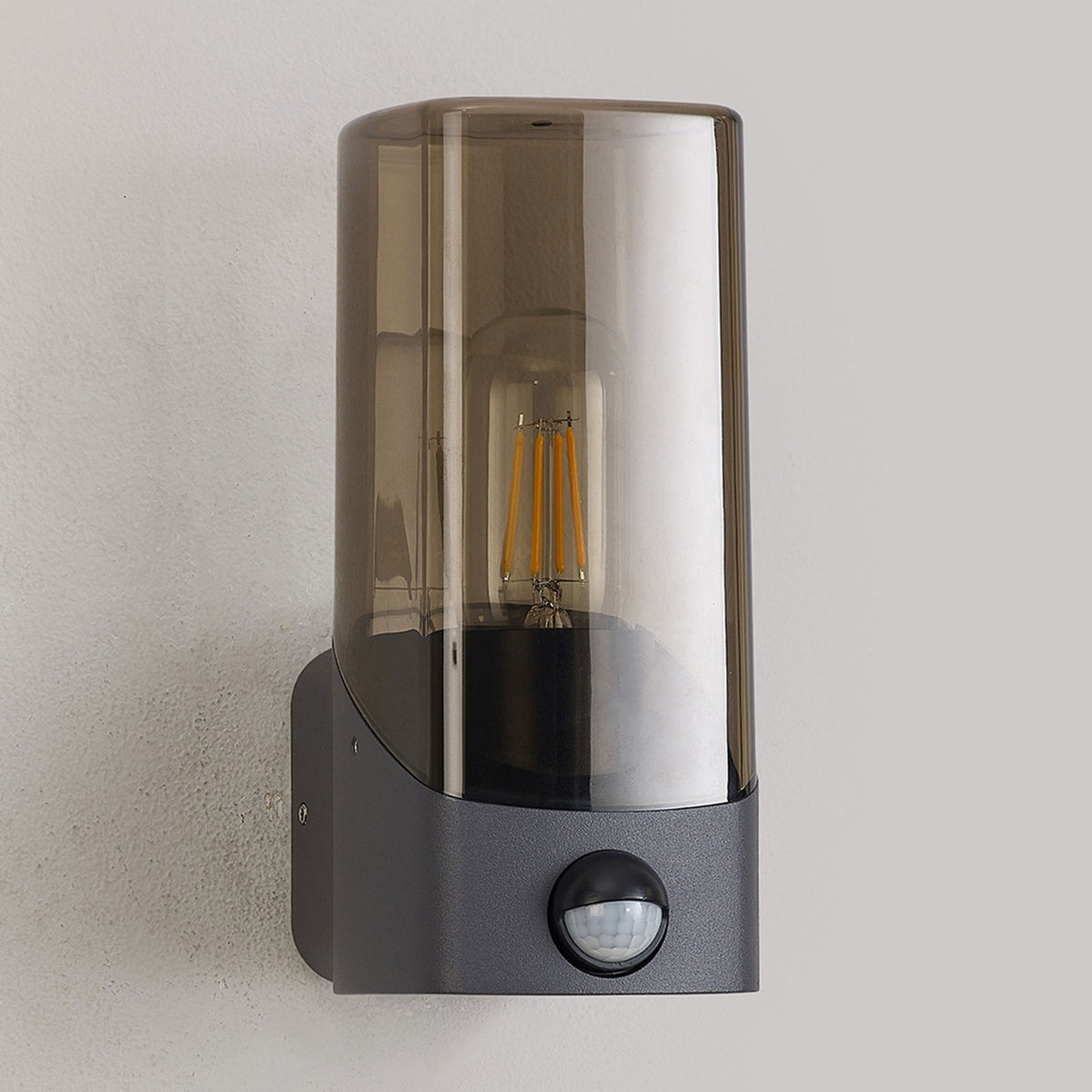 Aspatria PIR Exterior IP44 Wall Light in Dark Grey with Smoke Diffuser