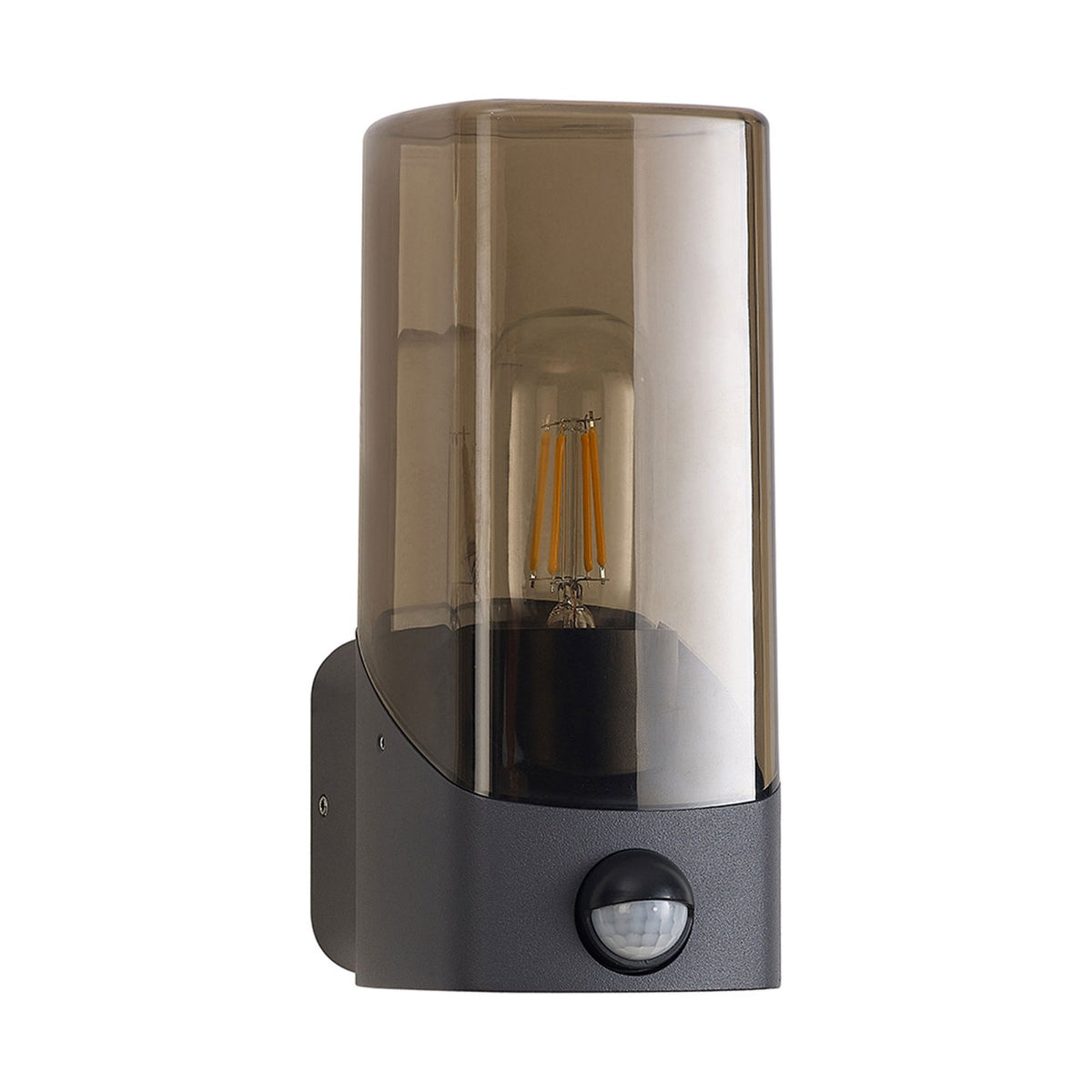 Aspatria PIR Exterior IP44 Wall Light in Dark Grey with Smoke Diffuser