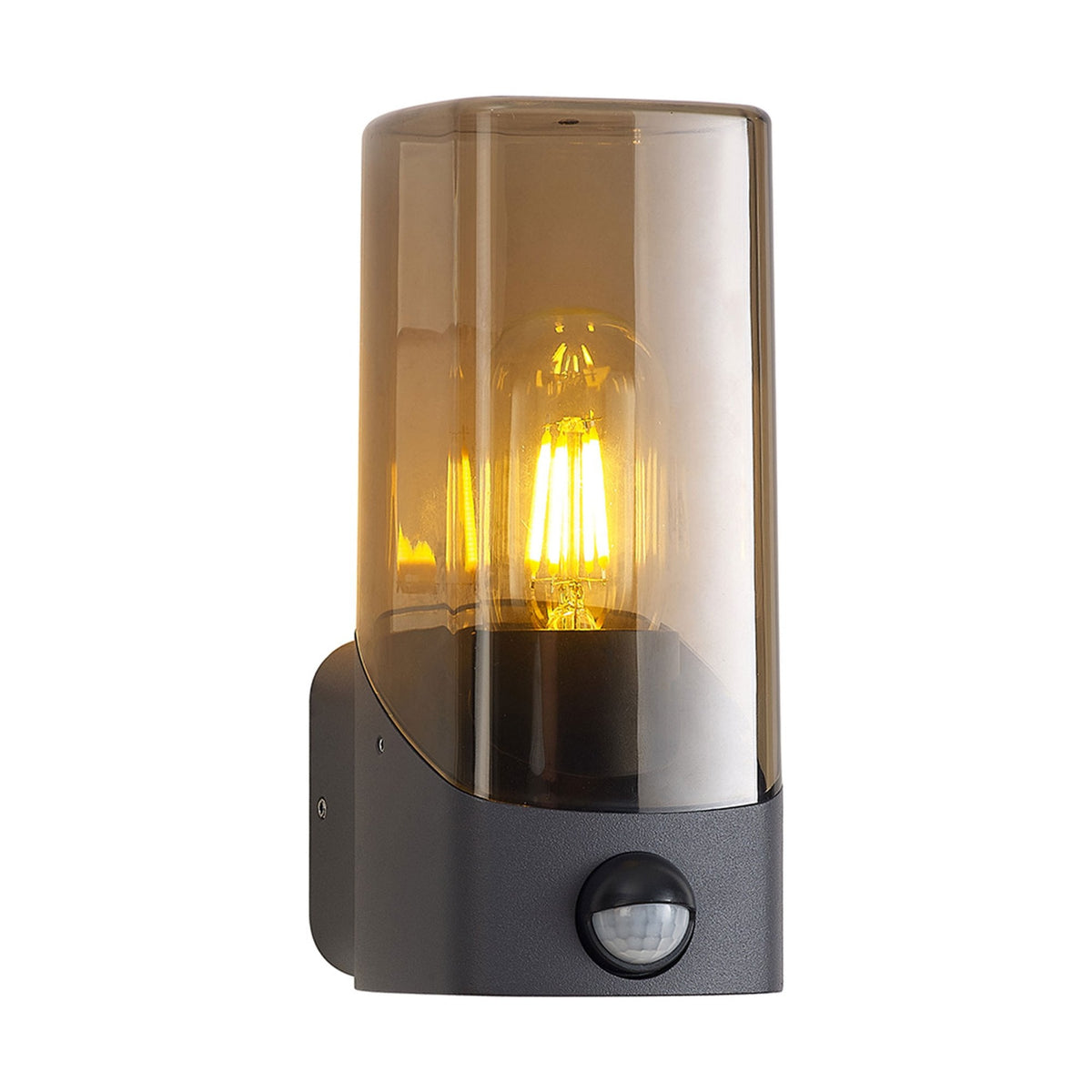 Aspatria PIR Exterior IP44 Wall Light in Dark Grey with Smoke Diffuser