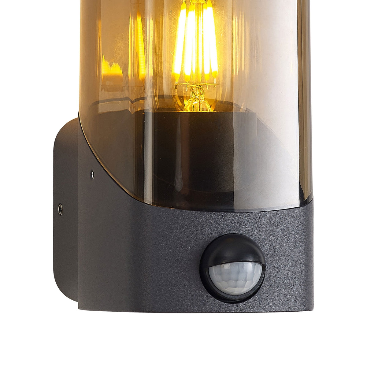 Aspatria PIR Exterior IP44 Wall Light in Dark Grey with Smoke Diffuser