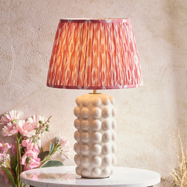 Bobble Ceramic Table Lamp in Gloss White with Ikat 35cm Coral Pink Shade