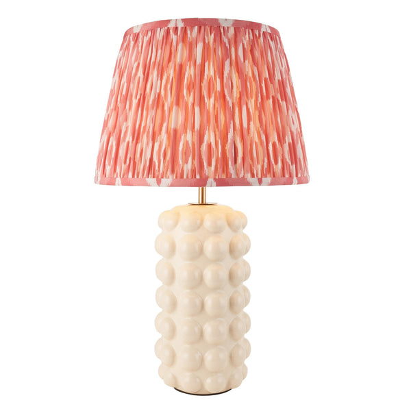 Bobble Ceramic Table Lamp in Gloss White with Ikat 35cm Coral Pink Shade