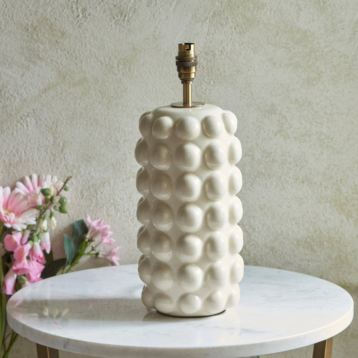 Bobble Ceramic Table Lamp in Gloss White with Ikat 35cm Coral Pink Shade