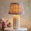 Bobble Ceramic Table Lamp in Gloss White with Ikat 35cm Pearl Grey Shade